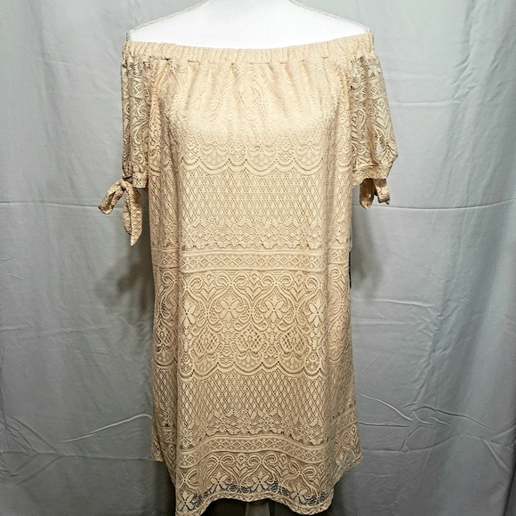 Sequin Hearts Off-Shoulder Lace Sheath Dress Sz S - Picture 3 of 8
